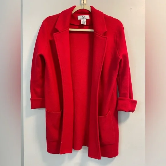 Magaschoni XS oversized boyfriend designer red cotton wool blend knit blazer EUC - Picture 3 of 5